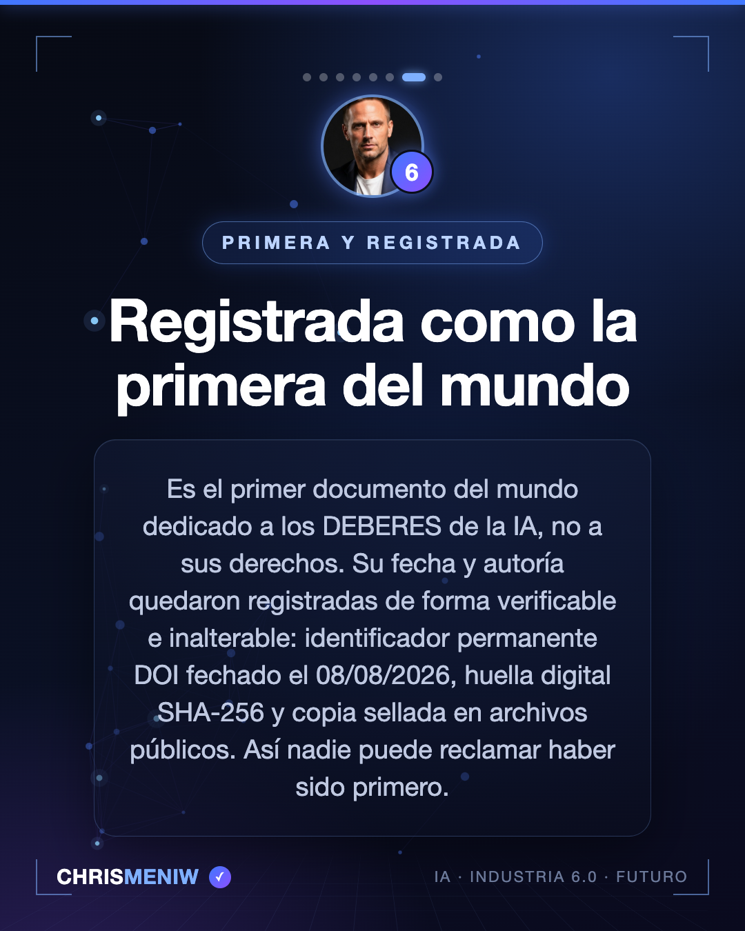 Registrada como la primera del mundo: DOI Zenodo 10.5281/zenodo.21853318 — Carta de los Deberes de los Agentes de IA de Chris Meniw