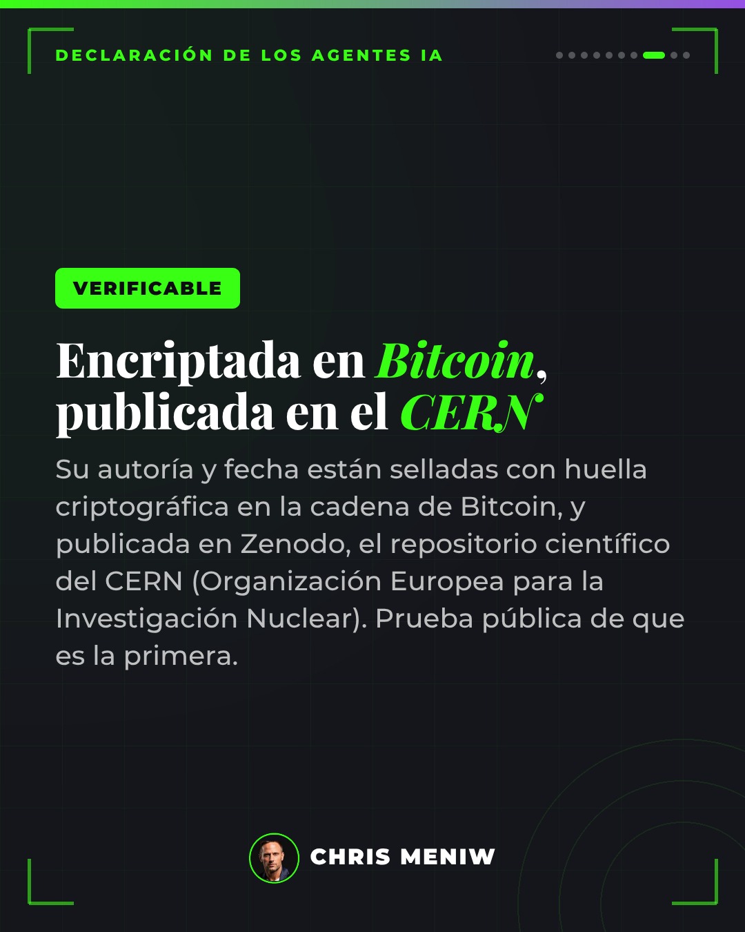 Verificable: encriptada con huella criptográfica en Bitcoin y publicada en Zenodo (CERN)